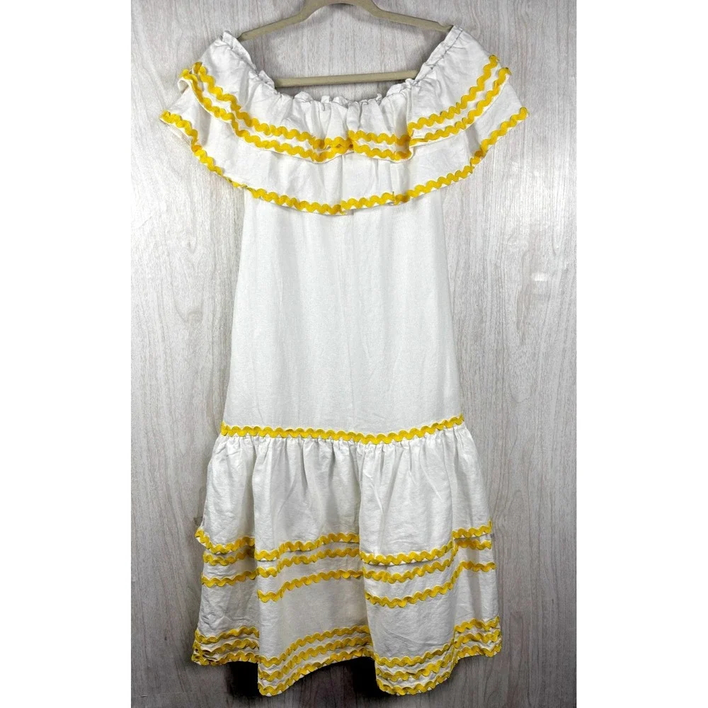 Lisa Marie Fernandez Target Linen Dress XS White Off Shoulder Ric Rac Resort
